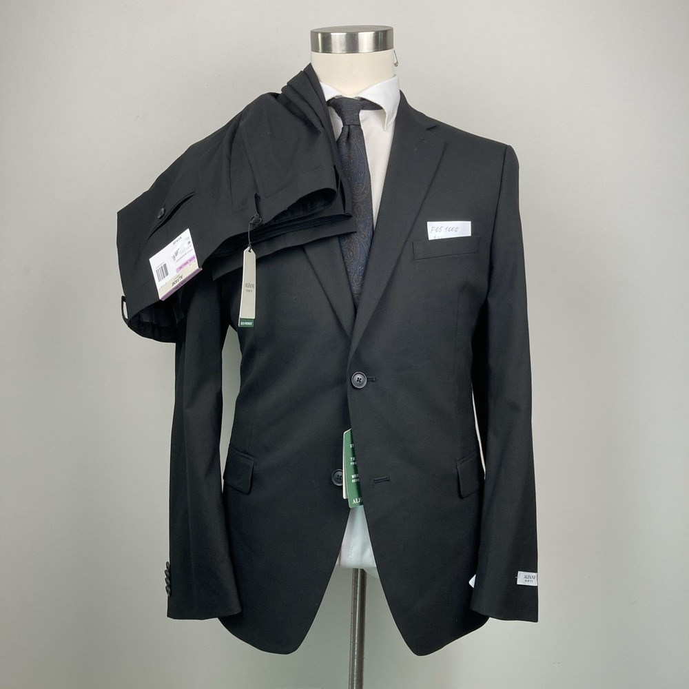 Alfani Mens Slim fit 2-pc Suit Jacket Blazer 43R Black Solid pants 38W 34L